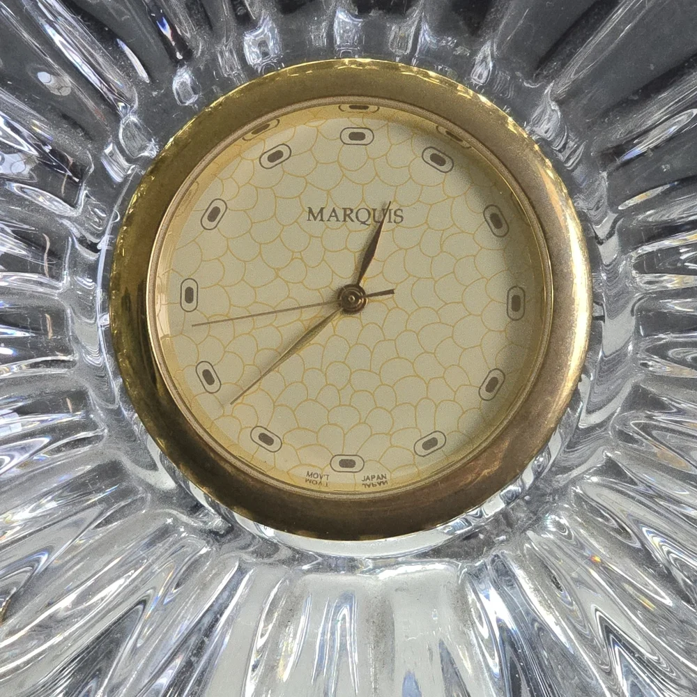 Vintage Marquis by Waterford Crystal Desk Clock Flower Floral Design - Works